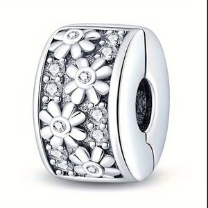 925 Flower Pave Charm-Compatible With Most Charm Bracelets-NEW